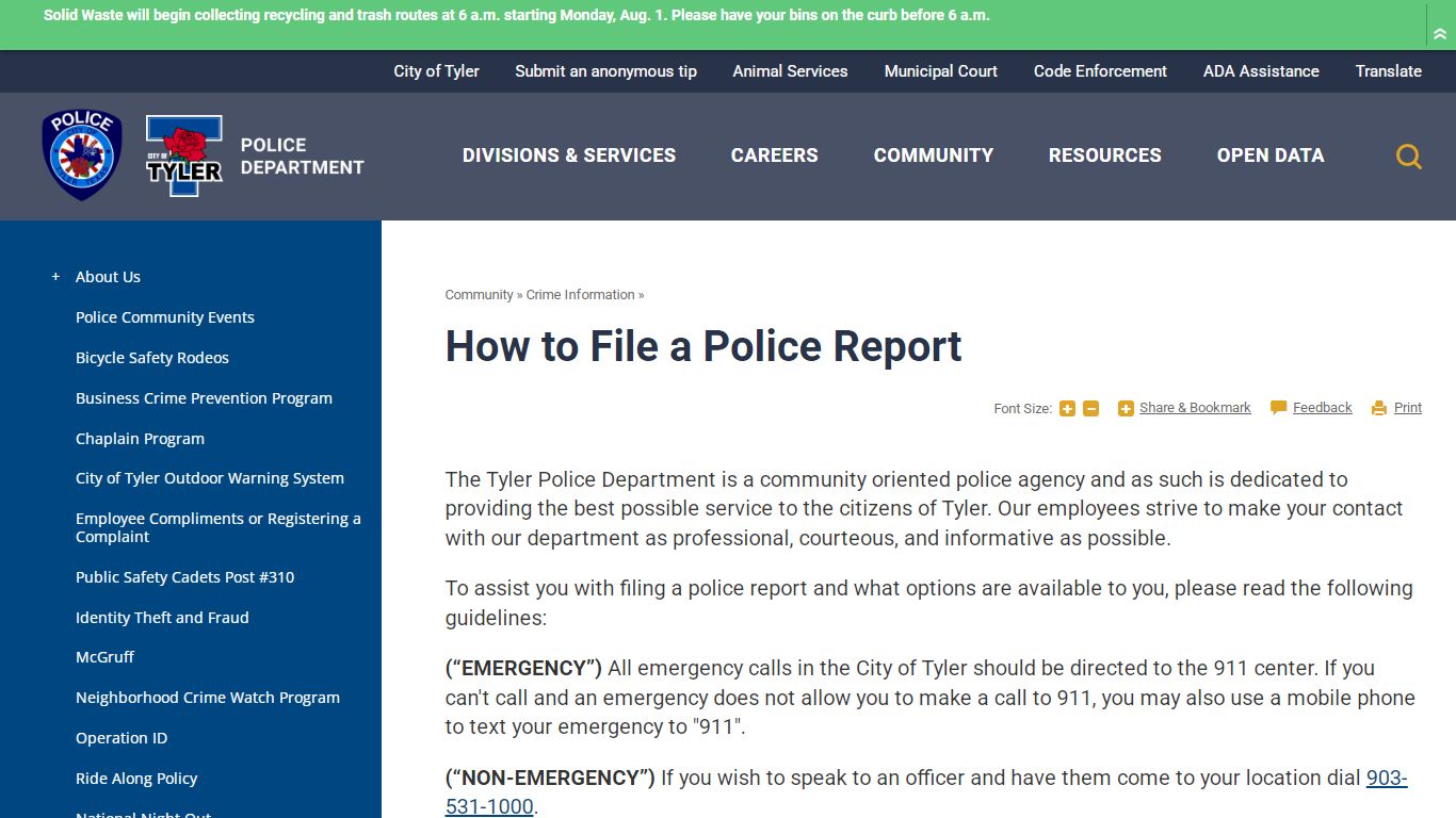 How to File a Police Report | Tyler, TX - City of Tyler