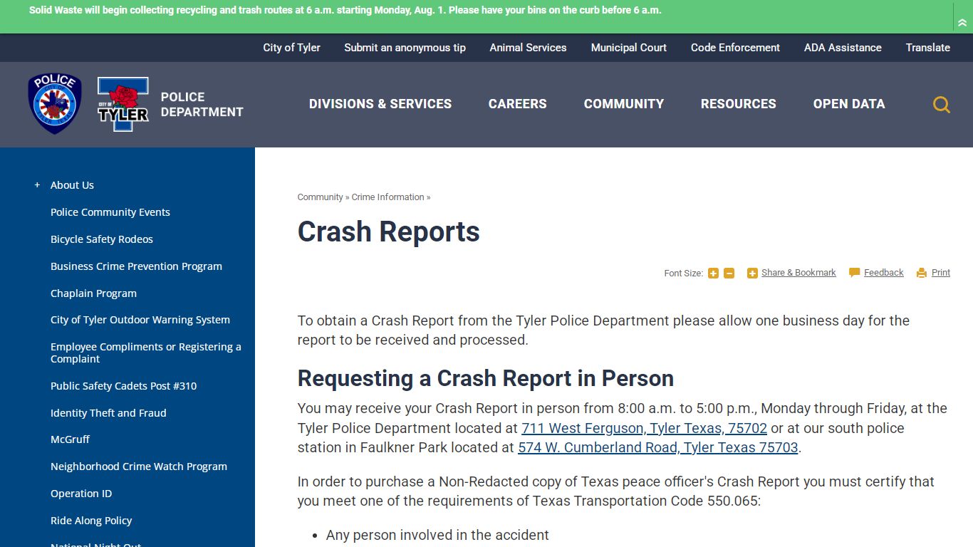 Crash Reports | Tyler, TX - City of Tyler